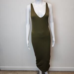 Pretty Little Thing Rib Knit Midi Dress Size XL Dark Green Snatched Bodycon